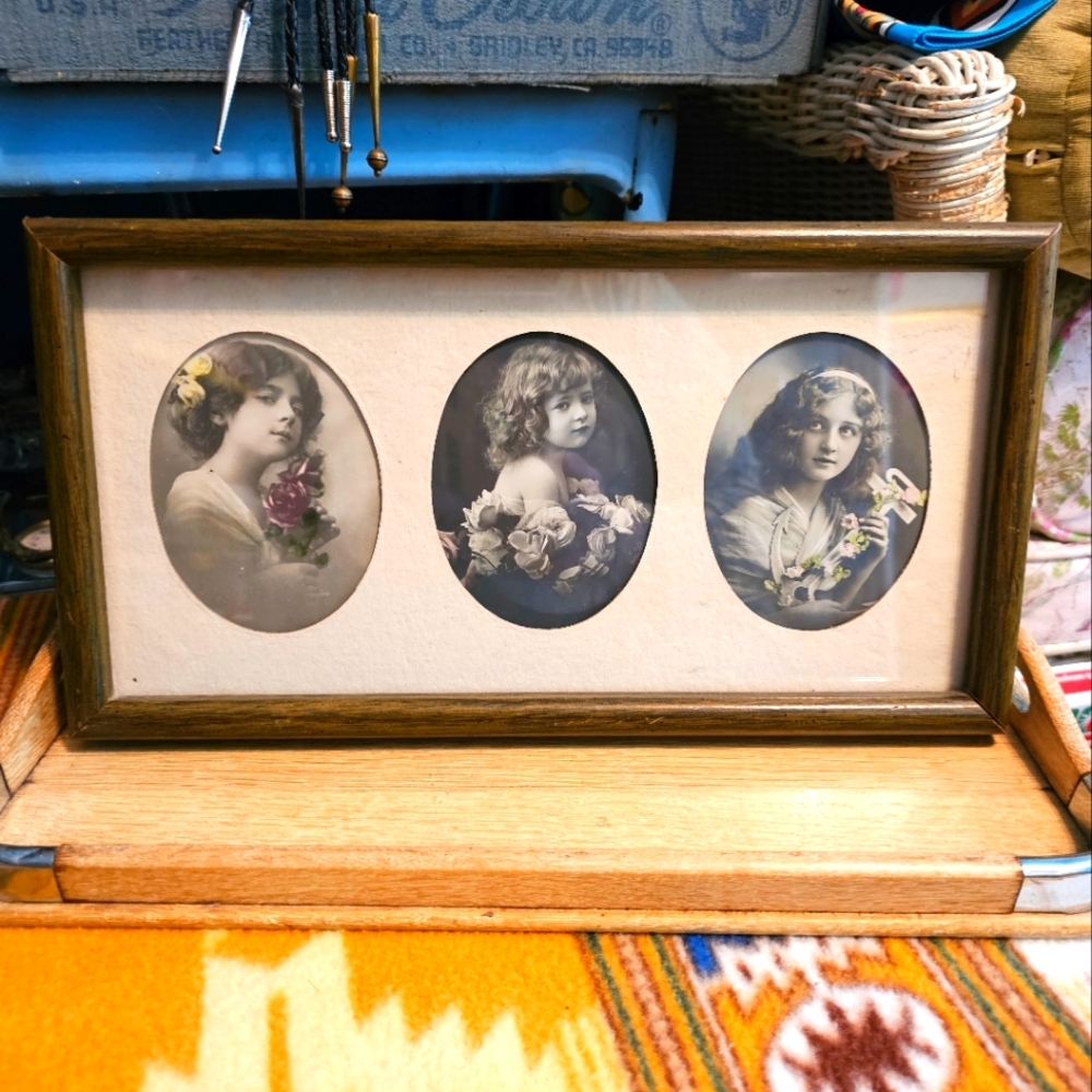 Vintage Black And White Victorian Girls Framed Picture